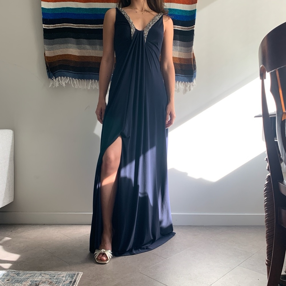 Navy Blue Aidan Mattox Evening Gown